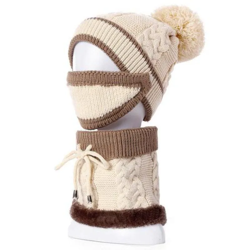 

Женский зимний комплект: вязаный шарф и шапка из шерсти, бархатный, толстый, теплый, с защитой от запотевания, маска-балаклава, ветрозащитная шапка для активного отдыха и езды