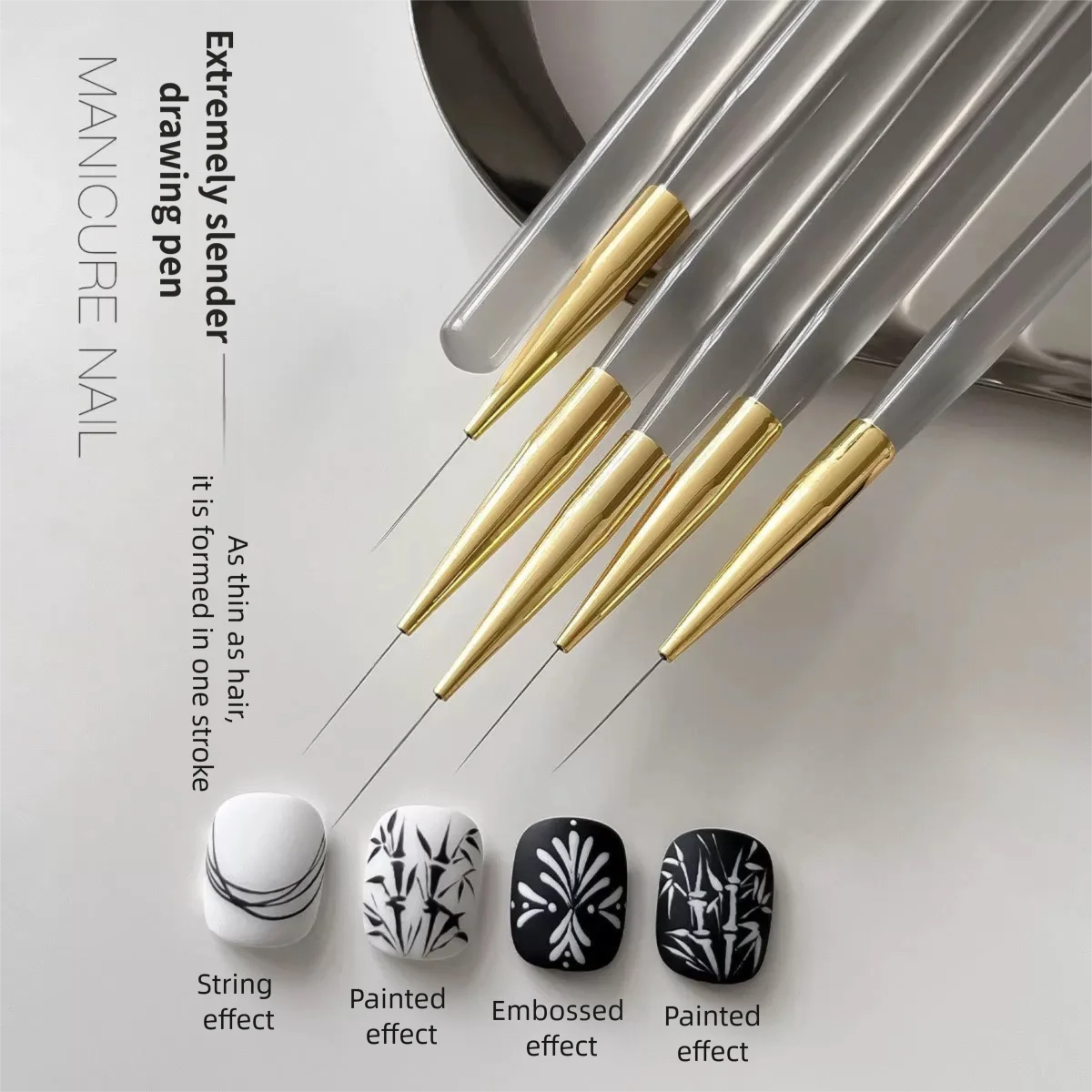 5Pcs Nail Art Liner Brushes Set Fine Line Thin Detail Drawing Brush Striping Brush for Gel Nail Polish French Manicure DIY