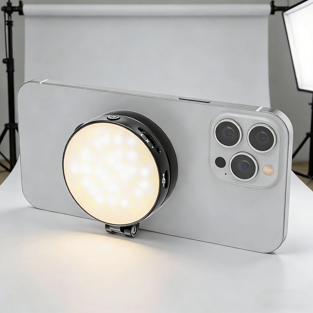 Mini camera magnetic circular phone fill light supports horizontal and vertical shooting suitable for iPhone 17 18 Pro max