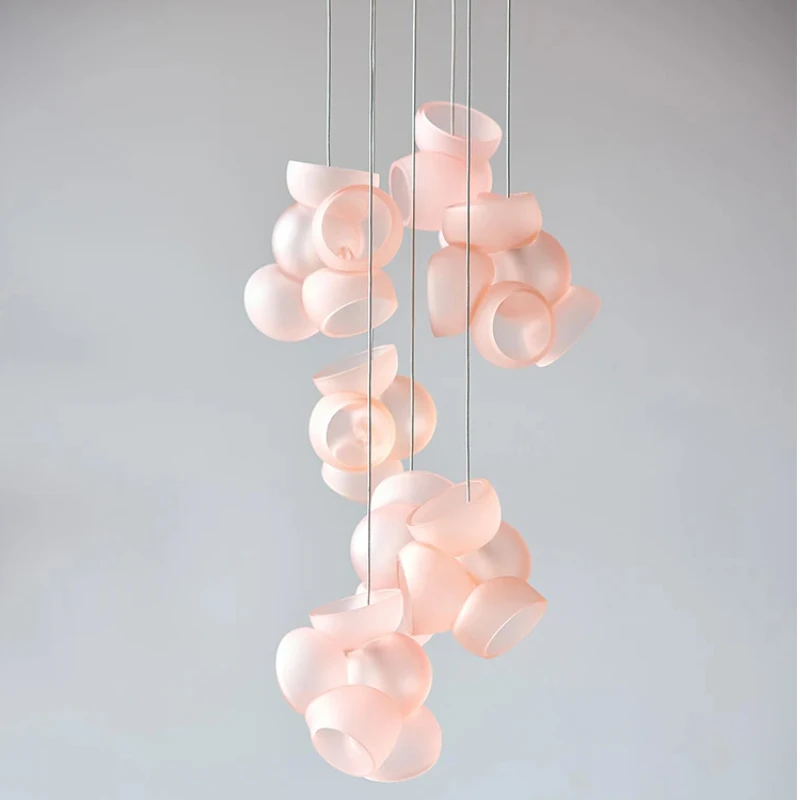 Nordic pink glass chandelier Canada designer Geometric Glass 100 Collection pendant lamp staircase living room hanging E9 light