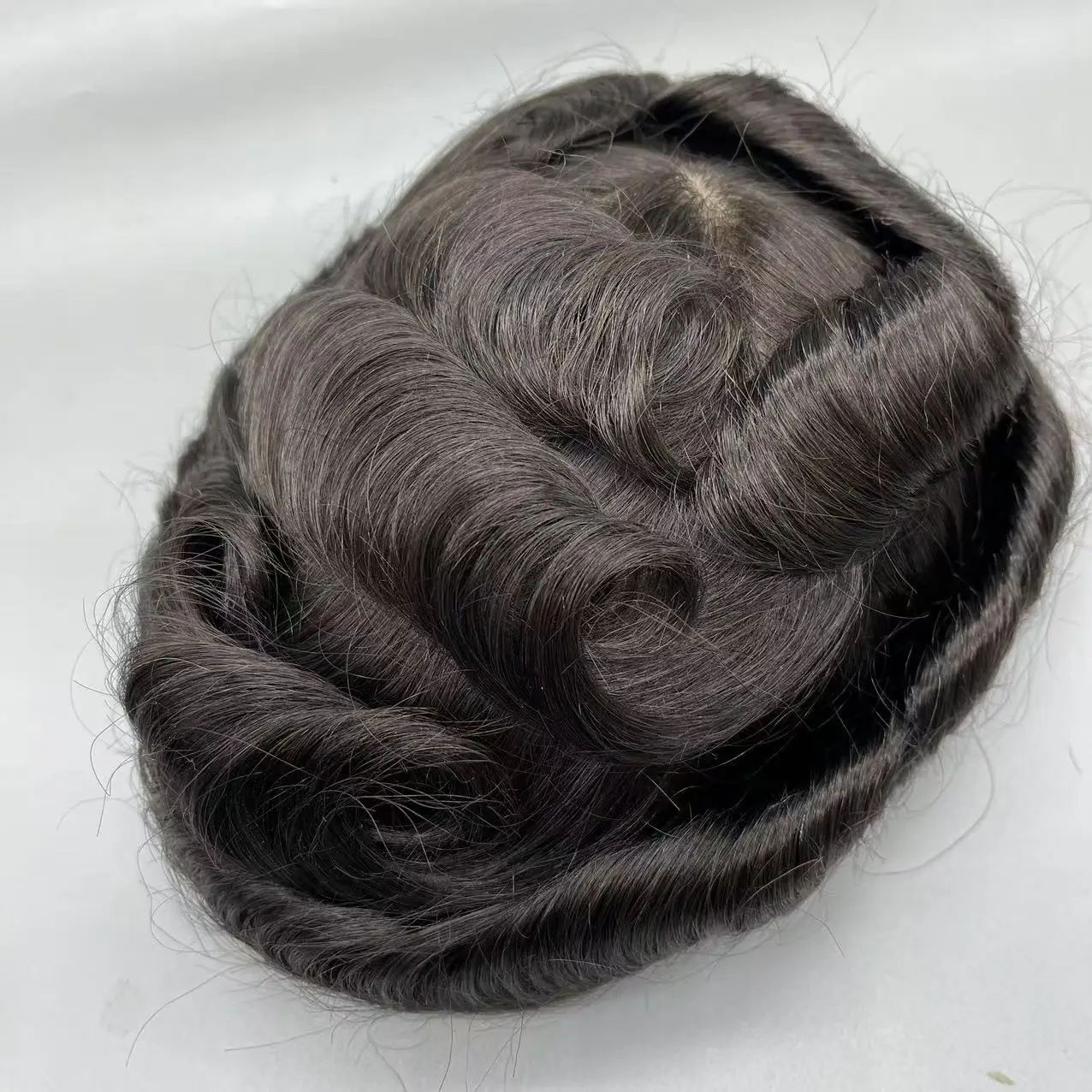 ผู้ชายผ้าไหมฐาน Toupee ลูกไม้ที่มองไม่เห็นด้านหน้าจริงหนังศีรษะ 100% มนุษย์ผมผู้ชายวิกผมผมเทียม Man