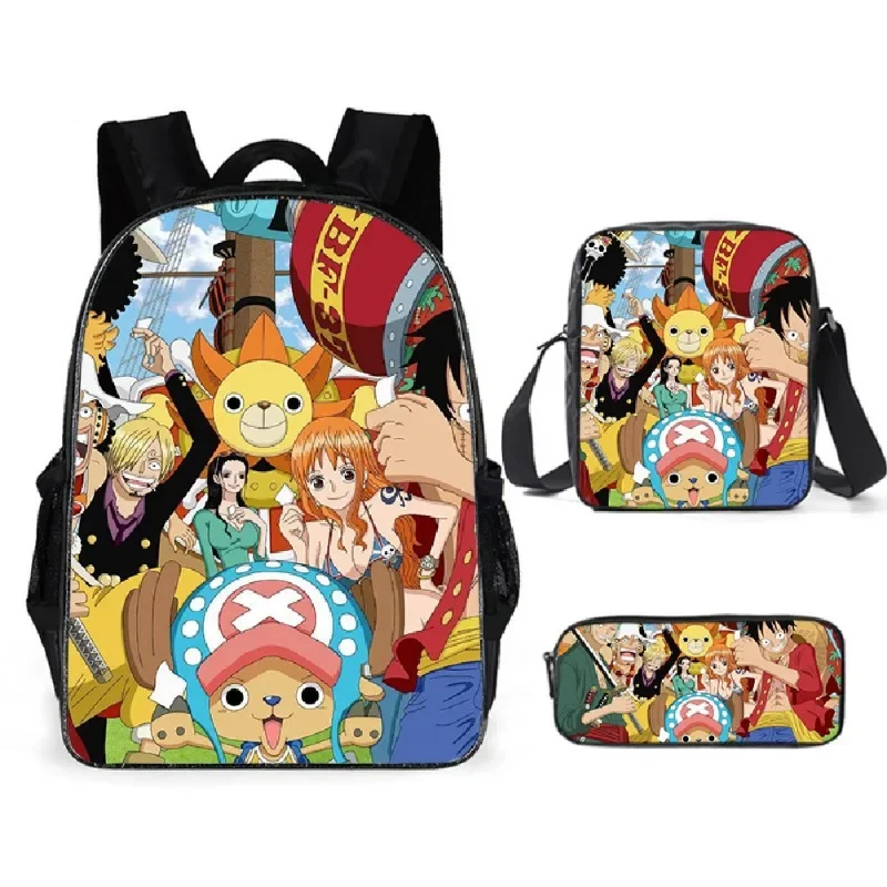 3szt One Piece Luffy Zoro Plecak dziecięcy Cartoon Anime Print Plecak studencki Mężczyźni Oficjalny plecak rekreacyjny Kid Girl School Bag