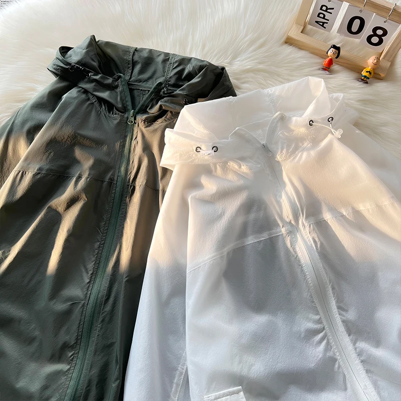 

Мужская летняя легкая дышащая куртка с капюшоном для защиты от солнца, повседневная, на молнии, с длинными рукавами, свободного кроя