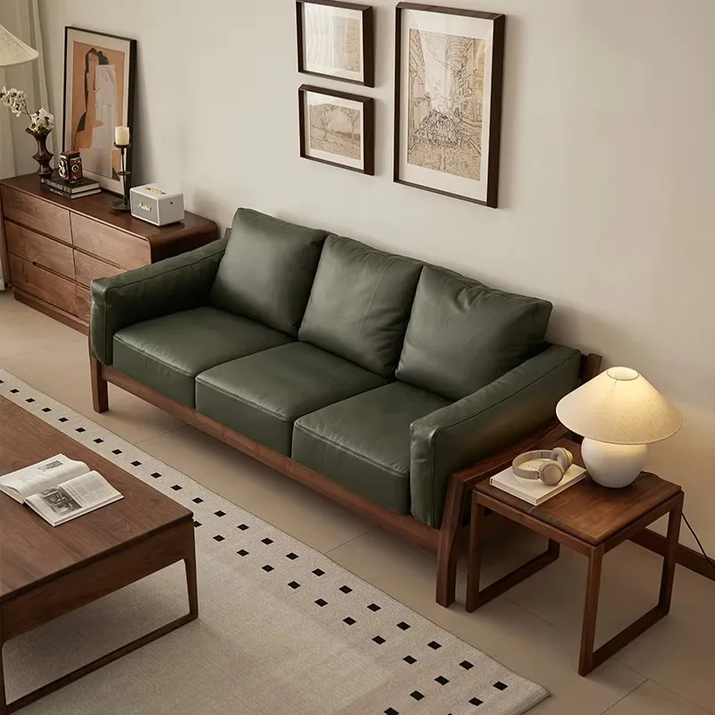 Wholesale Modern Minimalist 3 Seater Couch Solid Black Walnut Wood Living Room Sofa Factory Supply