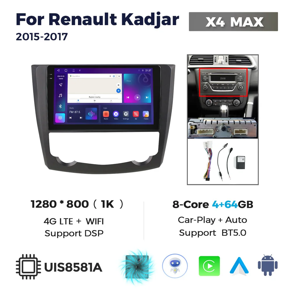 EU Winkel Draadloze CarPlay Auto 2 Din Autoradio Voor Renault Kadjar 2015 2016-2019 Navigatie GPS Multimedia Video Player stereo