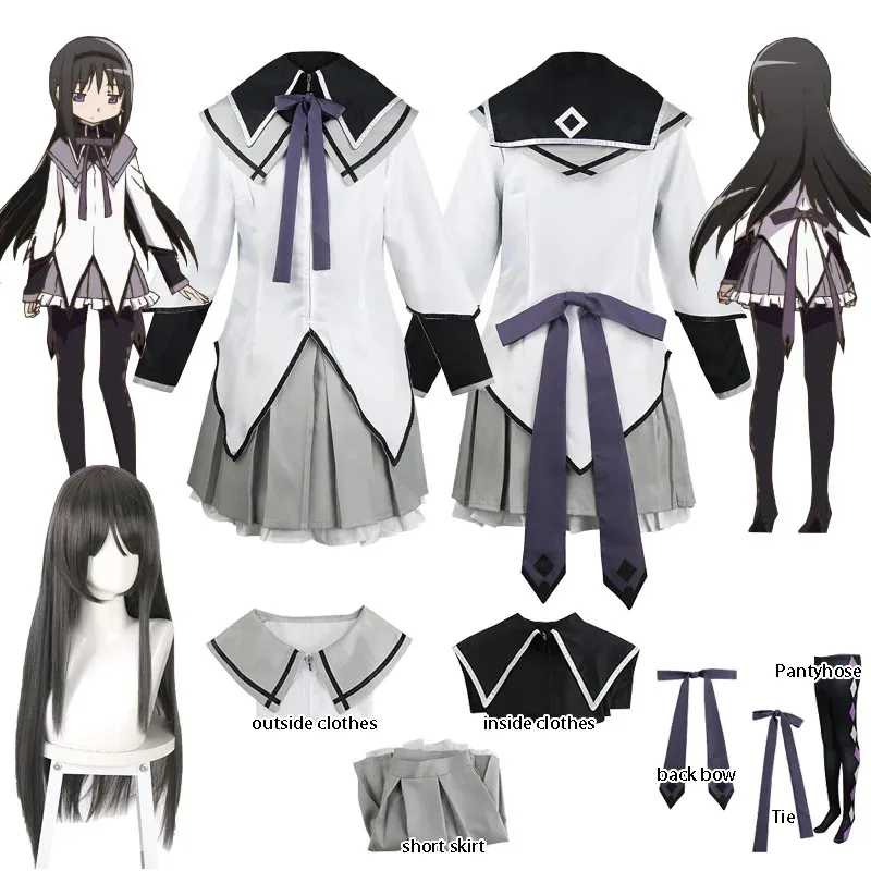 Bear's Den Ainime Puella Magi Madoka Magica Akemi Homura 코스프레 의상 짧은 치마 Jk 유니폼 Bowknots New 2025