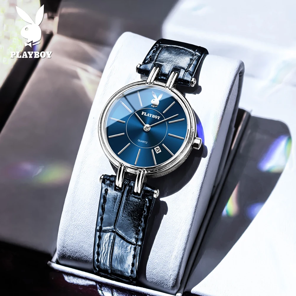 PLAYBOY 3125 Elegance Brand Quartz Movement Watch For Women Small Dial Comfortable Leather Strap 30m Waterproof Watch For Women