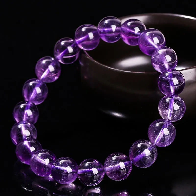 JD Natural Amethyst Quartz Bead Bracelets Women Reiki Healing Energy Purple Crystal Stretch Bangles Yoga Jewelry Couple Gifts