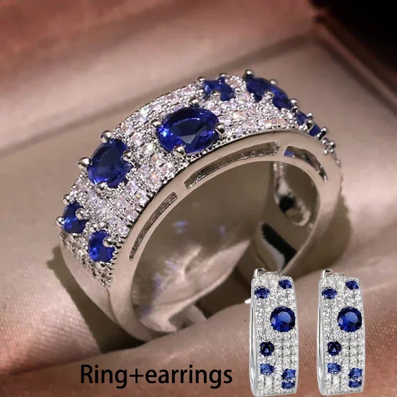 Dazzling Blue/White CZ New Ring for Women Silver Color Plated Wedding Engagement Trendy Female Accessories Modern Jewelry