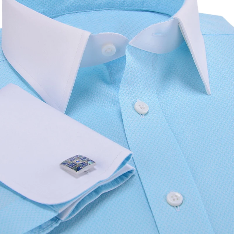 Men's Colorful Small Pointed Collar Long-Sleeved Shirt - 100% Cotton Candy Color British Fashion French Cuffs