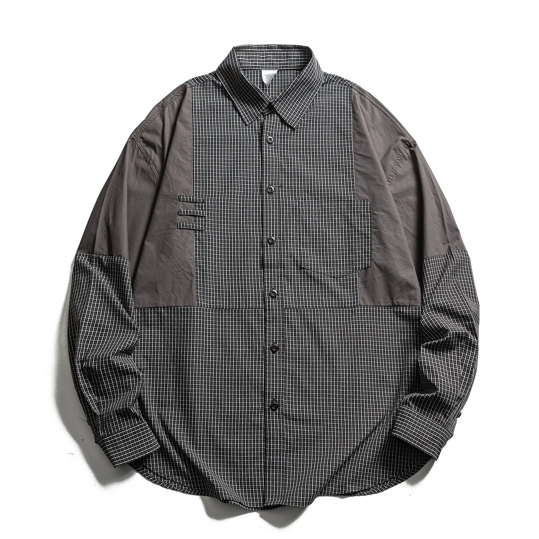 2026 New Men's Japanese Streetwear Fashion Splice Plaid Casual Loose Long Sleeve Oversize Shirts Cityboy Spring Autumn Blouses