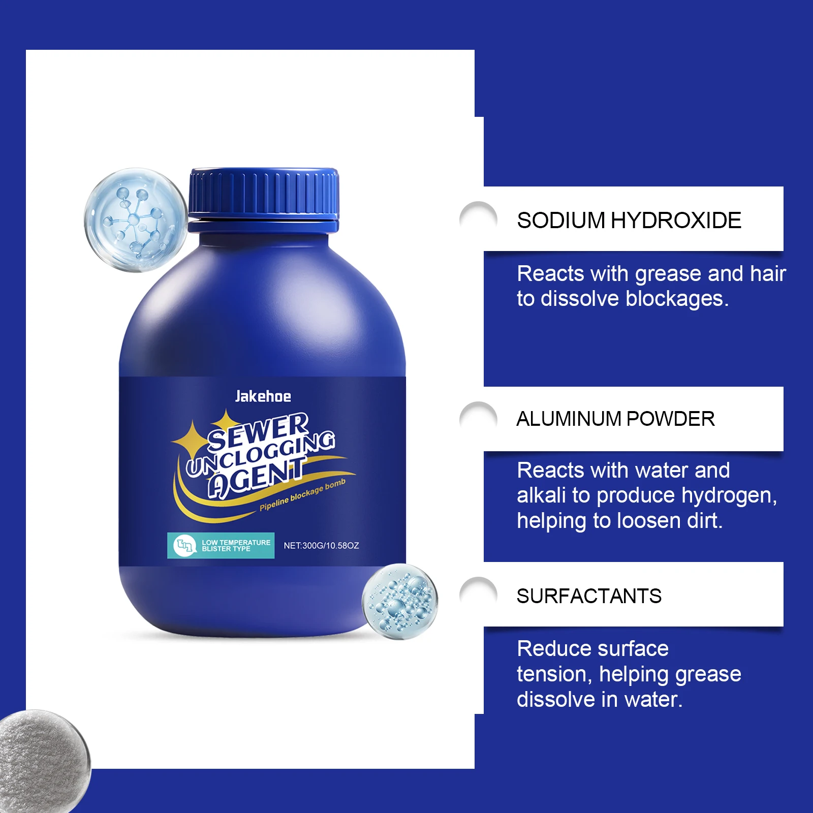 Strength Drain Cleaner Clog Remover Fast Acting Formula Dissolves Hair Grease Kitchen Sink Toilet Bathroom Sewer Pipe Unblocker