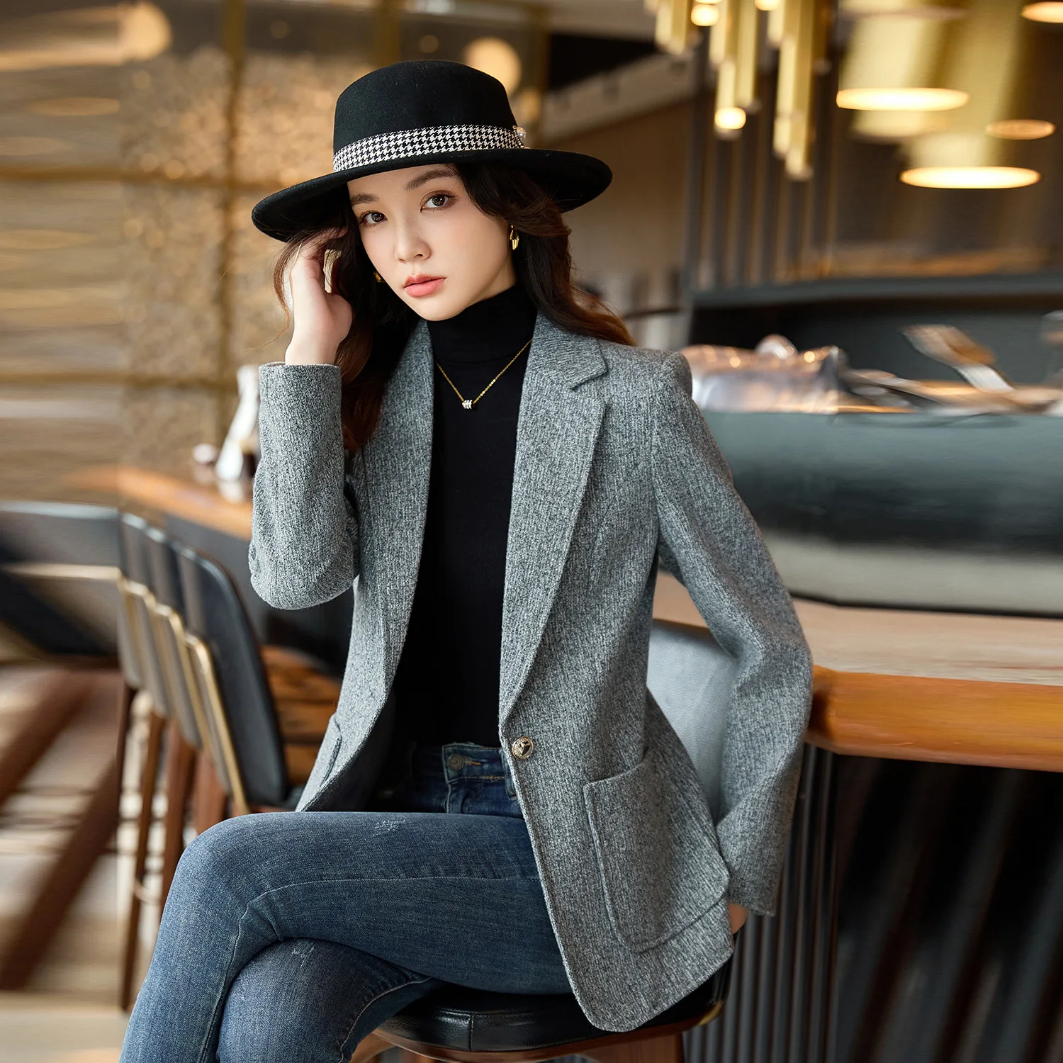 秋冬レディースブレザー女性長袖無地ルーズフォーマルジャケットコートカジュアルワンボタンスーツスリム女性用トップス