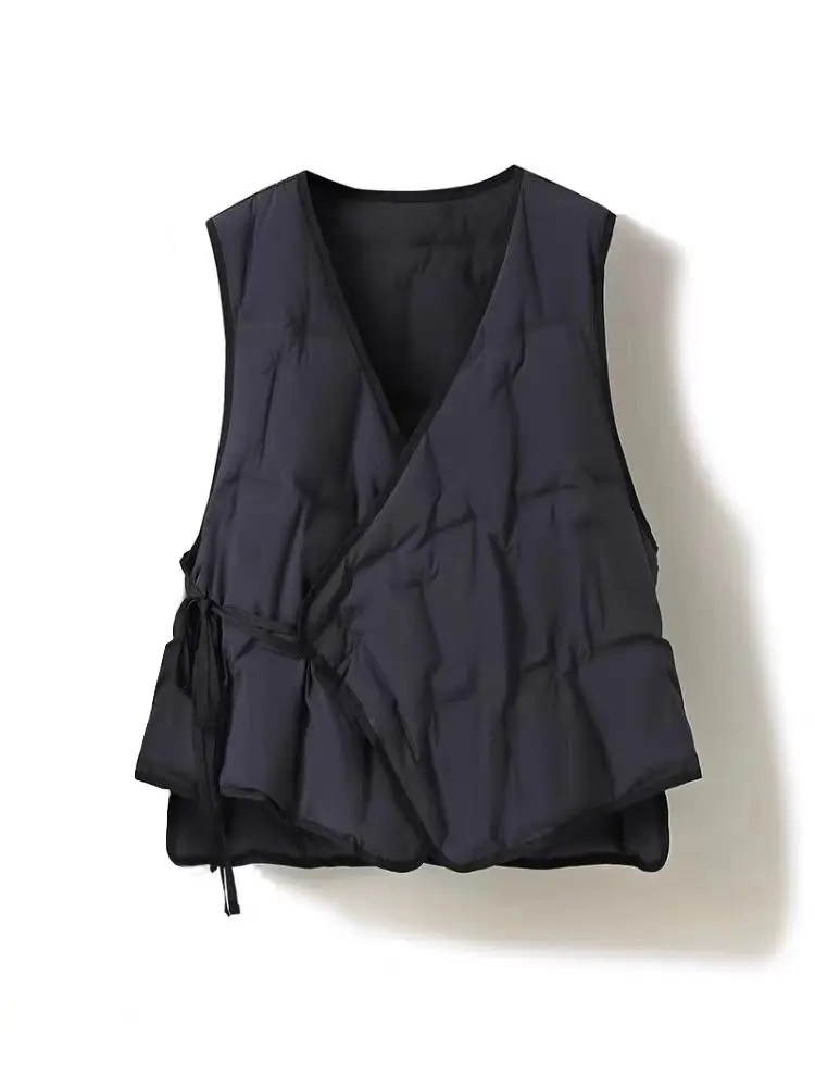 

Lightweight down Cotton Vest Women's Winter Small Size V-ne Side Tie oulder Warmth Layering Vest Cotton Clothing