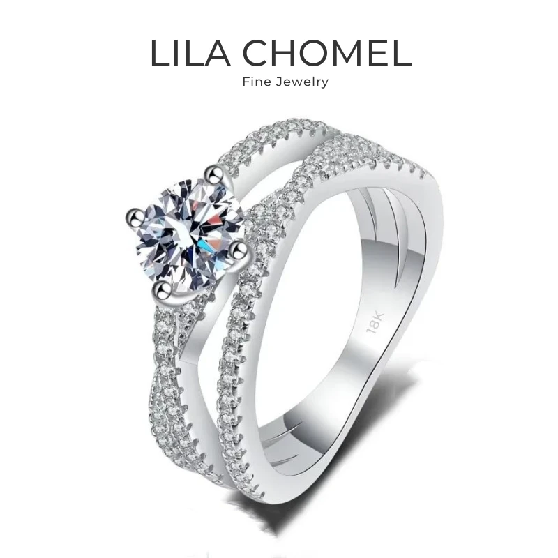 

Women Winding Band 18K White Gold Engagement Rings VVS1 D Color 1CT Moissanite Diamond PT950 Platinum Girl Friend Birthday Gift