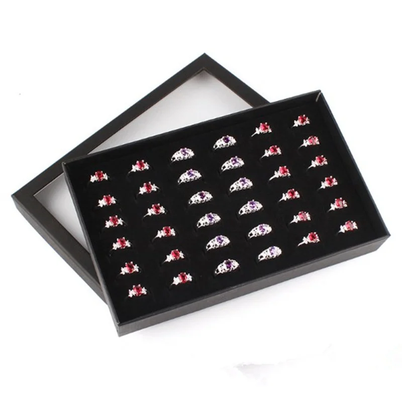 

1PC PVC 36 Slots Ring Box Earrings Jewelry Display Holder Organizer Practical Show Case Transparent Window Tray Storage Case