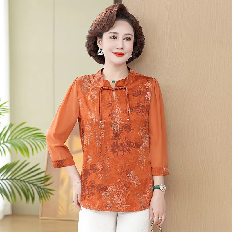 

Femme China Style Shirt Vintage Cheongsam Tops Hanfu Women Blusas Chinese Traditional silk Printing Blouses