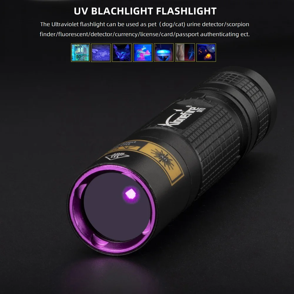 Alonefire SV70 365nm Ultraviolet led flashlight Invisible Blacklight Torch Light for Money Pet Stains Marker Checker aa battery