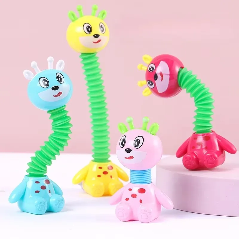 3PCS Colorful Cartoon Rabbit And Deer Stretch Tube Toys Anti Pressure Decompression Toys Birthday Party Small Gift Fillers