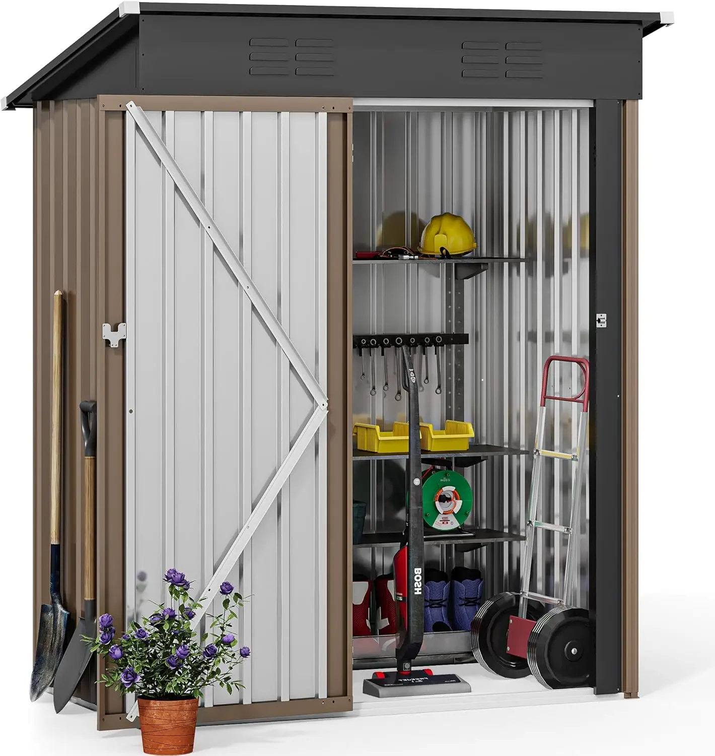 Metal Outdoor Storage Shed 5x3ft,Lockable Tool Sheds Storage with Air Vent for Garden,Patio, Lawn to Store Garbage Can,Lawnmower