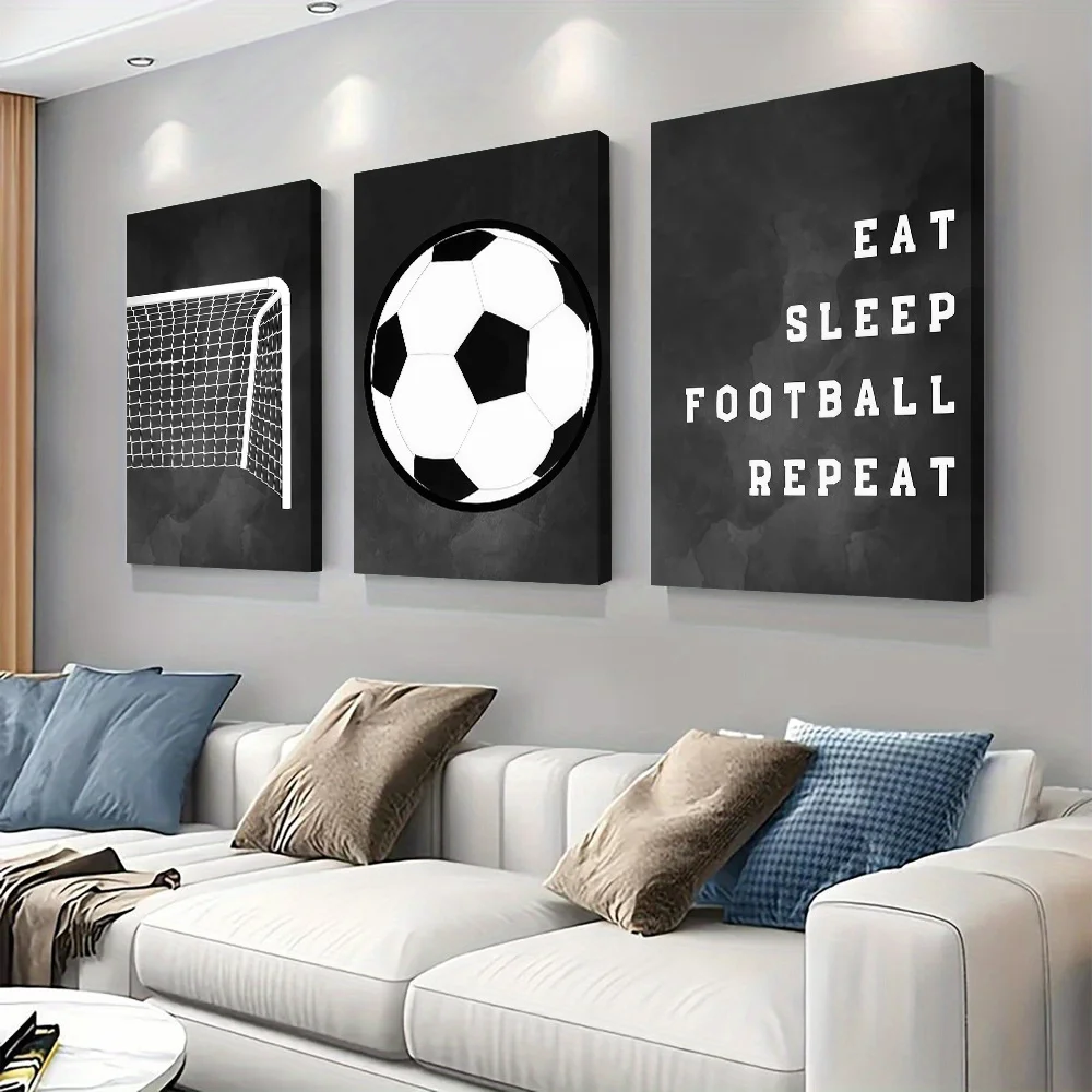 3-piece set of football door net art canvas hanging painting modern minimalist living room decoration painting black and white s