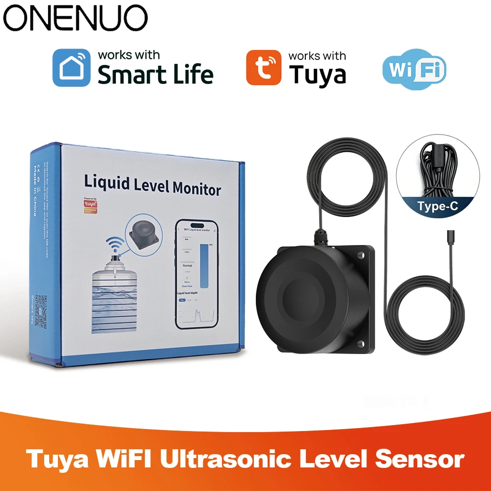 Smart WiFi/Zigbee Ultrasonic Water Tank Level Sensor Tuya Smart APP Remote Monitoring IP66 Waterproof Liquid Depth Detector