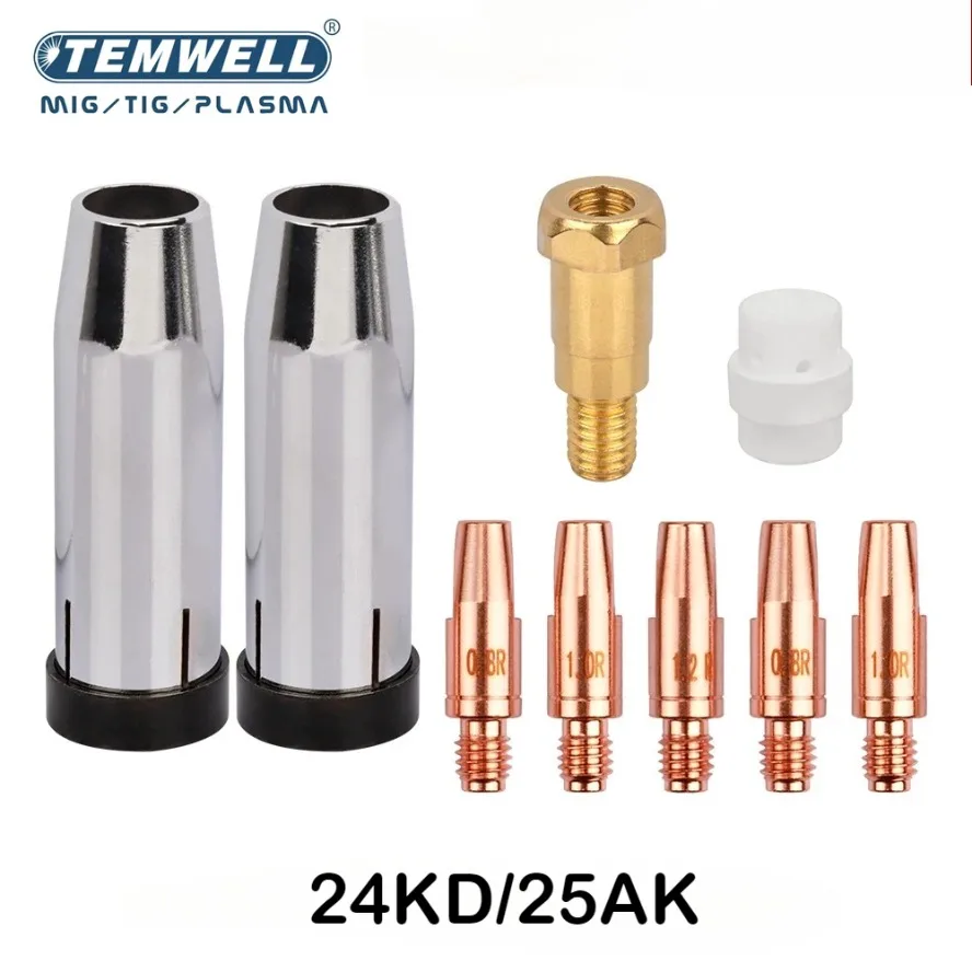 

TEMWELL 24KD Welding Torch Consumable 0.8mm 1.0mm 1.2mm MIG Torch Gas Nozzle Tip Holder Gas Diffuser of MIG MAG Welding Machine