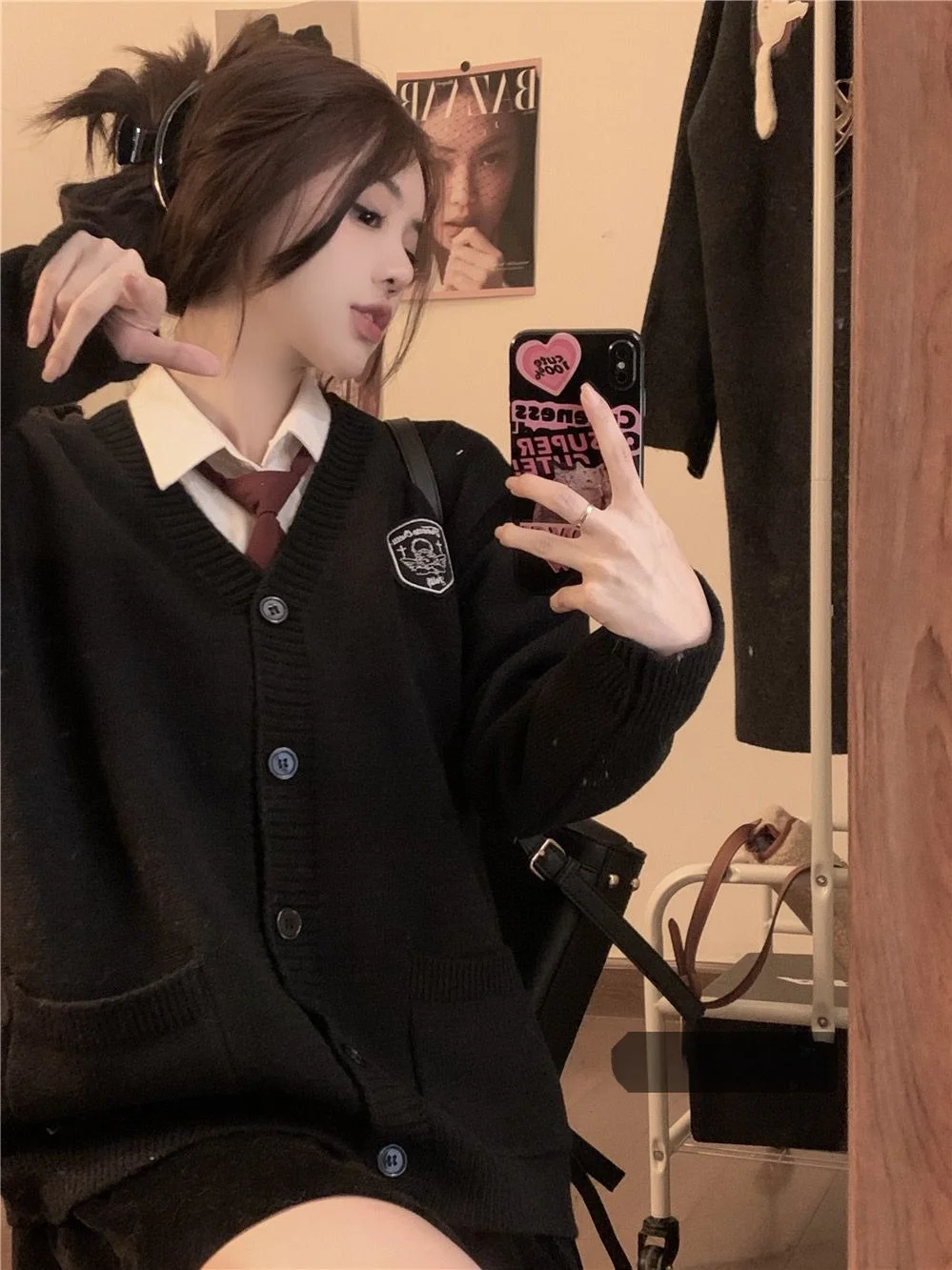 

Loose Bla Knitted V-Ne Sweater Coat Women's Winter New Sle Lazy JK Open Cardigan Mid-Length Top College Sle