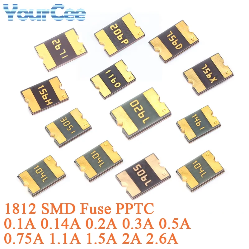 50 szt./5 szt. Bezpiecznik PPTC SMD 1812 0,1~2,6A, bezpiecznik samoresetujący SMT 2,6A 2A 1,1A 6V 1,5A 8V 0,75A 0,3A 0,2A 0,14A 0,5A 0,1A, bezpiecznik tubowy