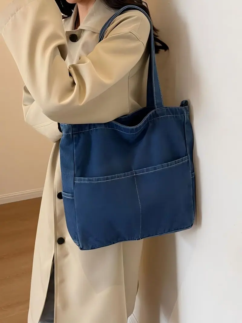 Cgcbag lässig Denim Leinwand Frauen Einkaufstasche einfache Pendler Lager Kapazität Shopper Umhängetasche weibliche Schule Umhängetasche