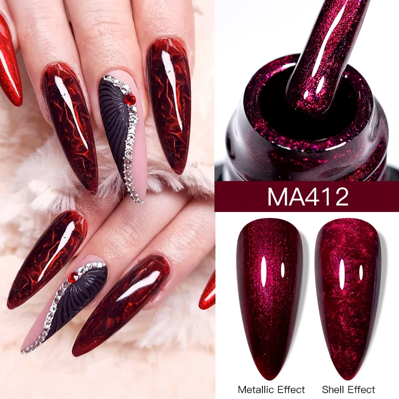 

MEET ACROSS 7ml Metallic Gel Nail Polish Long-lasting Sparkling Glitter Wine Red Shell Effect Soak off UV Gel Varnish Nail Art