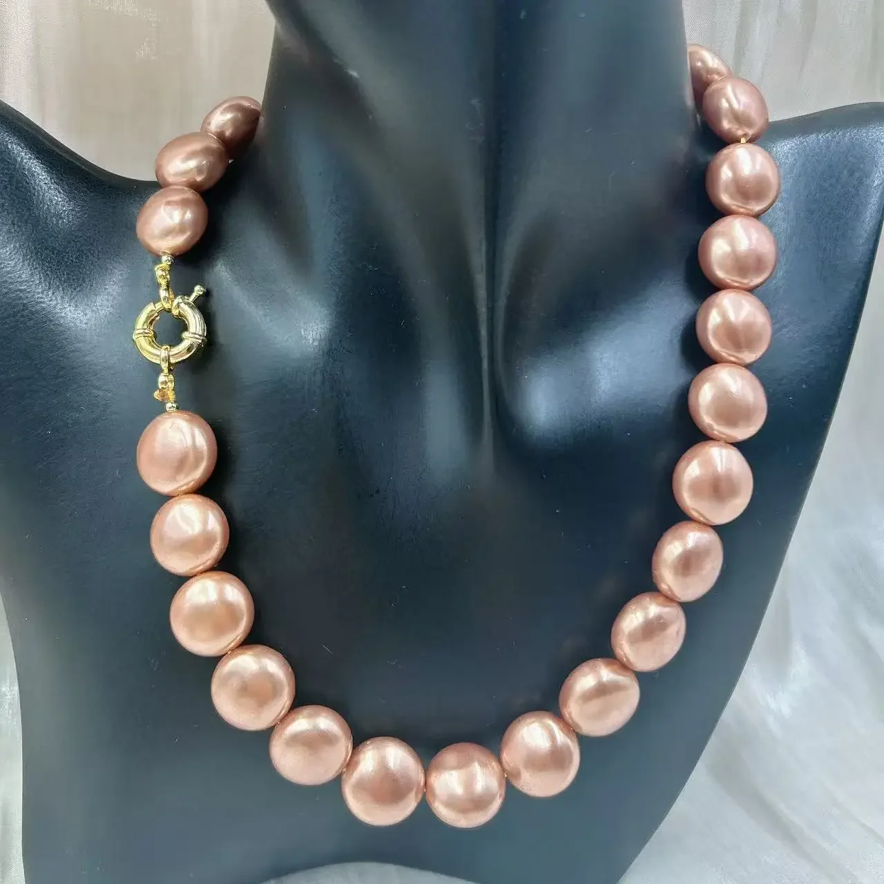 15mm Coin Shinning Champagne Natural Shell Pearl Birthday Gift Elegant Classic Jewelry Women Short Chokers Necklace 17inch