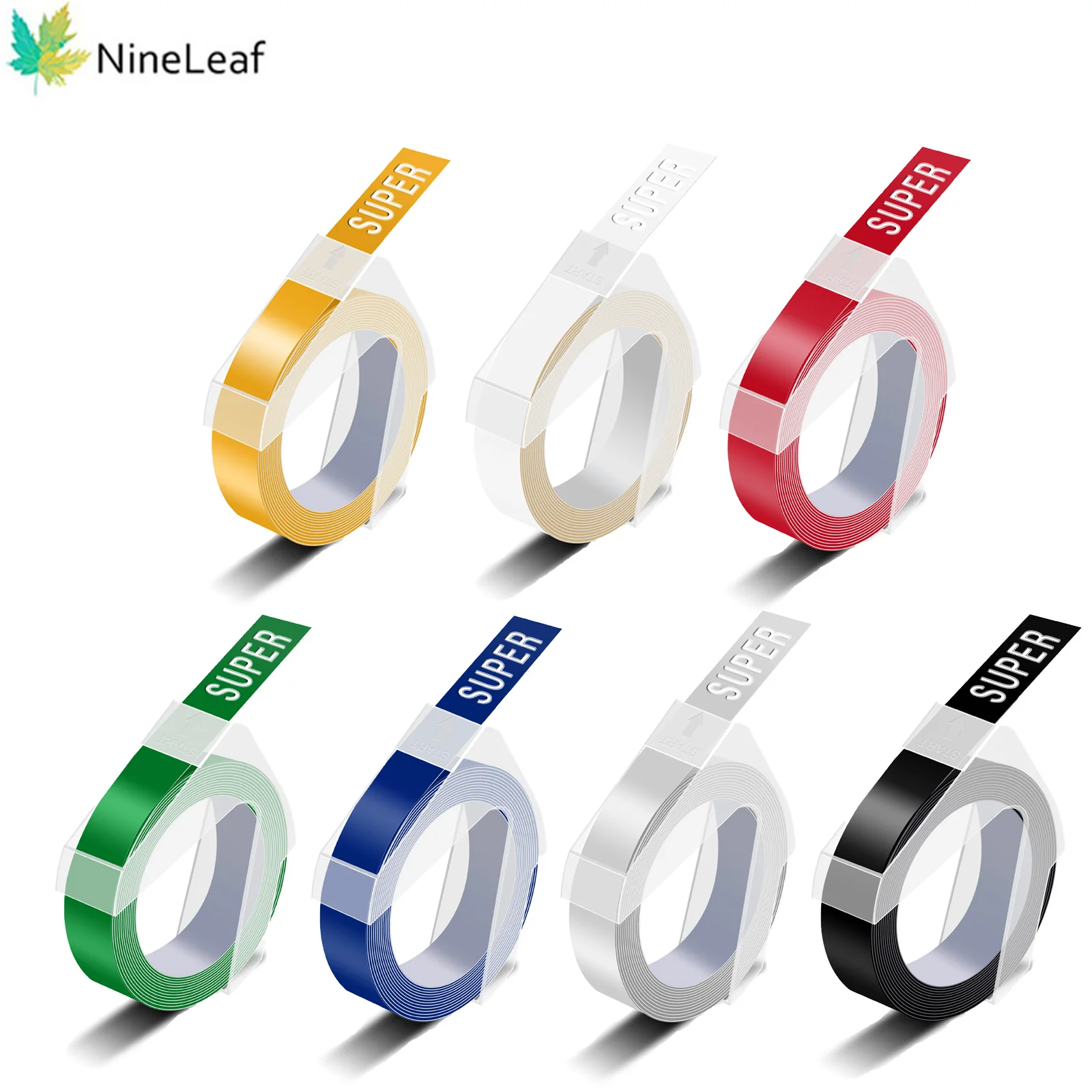 NineLeaf 3D 라벨 테이프 엠보싱 테이프, E-101 E202 1540 라벨링 기계용 Dymo 라벨 프린터 호환, 9/12mm, 1 개