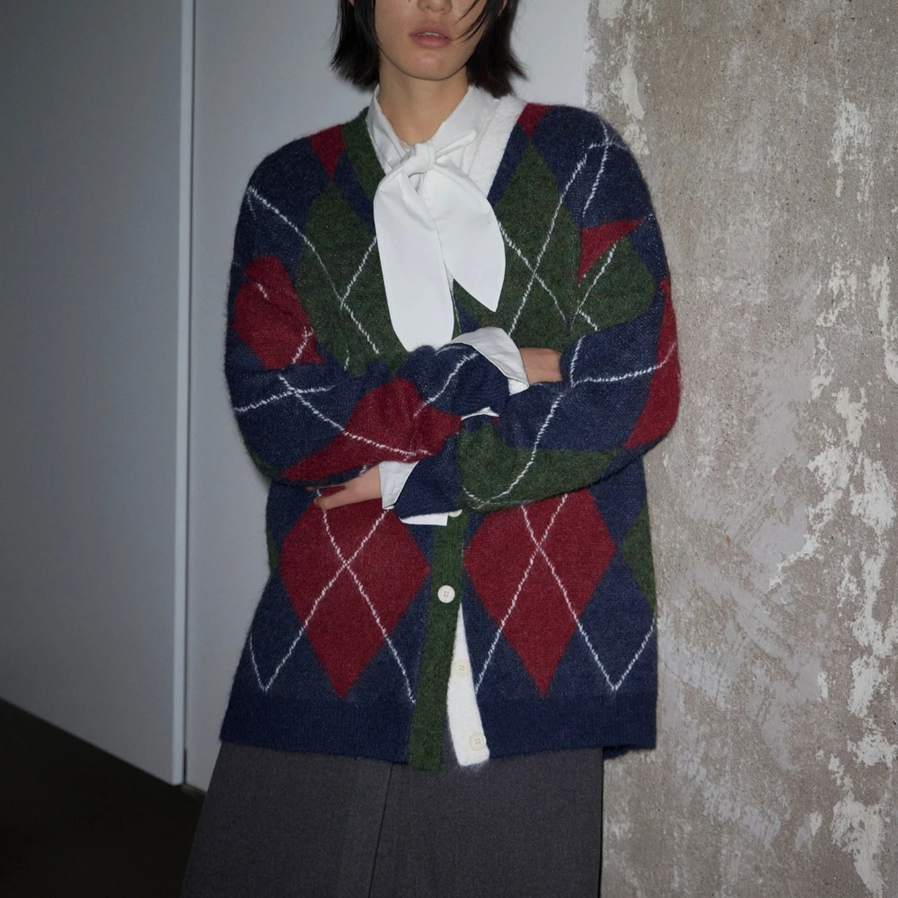 TWOTWINSTYLE Hit Color Spliced Plaid Vintage Sweater Female O Neck Long Sleeve Loose High End Women's Sweaters Autumn Fashion