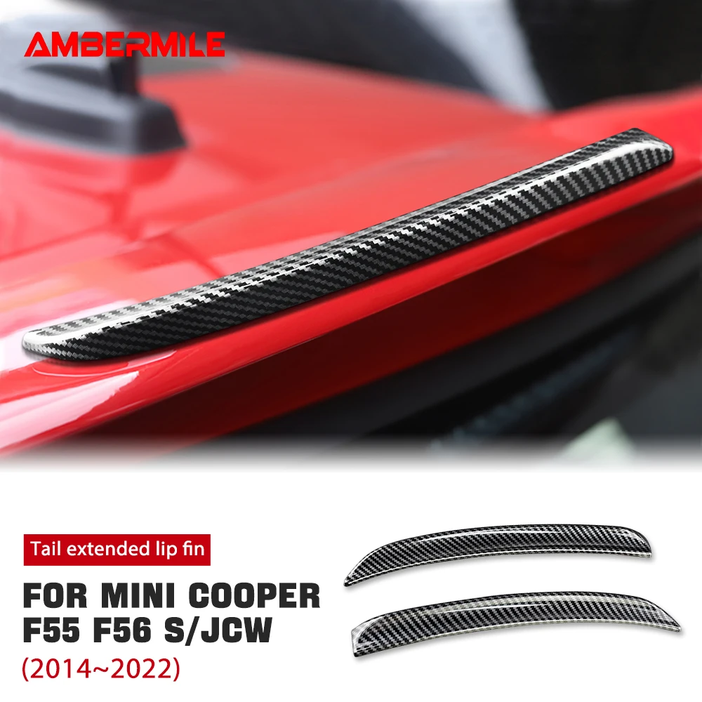 AMBERMILE 2pcs Sport Red Carbon Fiber Pattern Rear Wing Trim Spoiler Extension Lip Fins for MINI COOPER F55 F56 S JCW 2014-2022