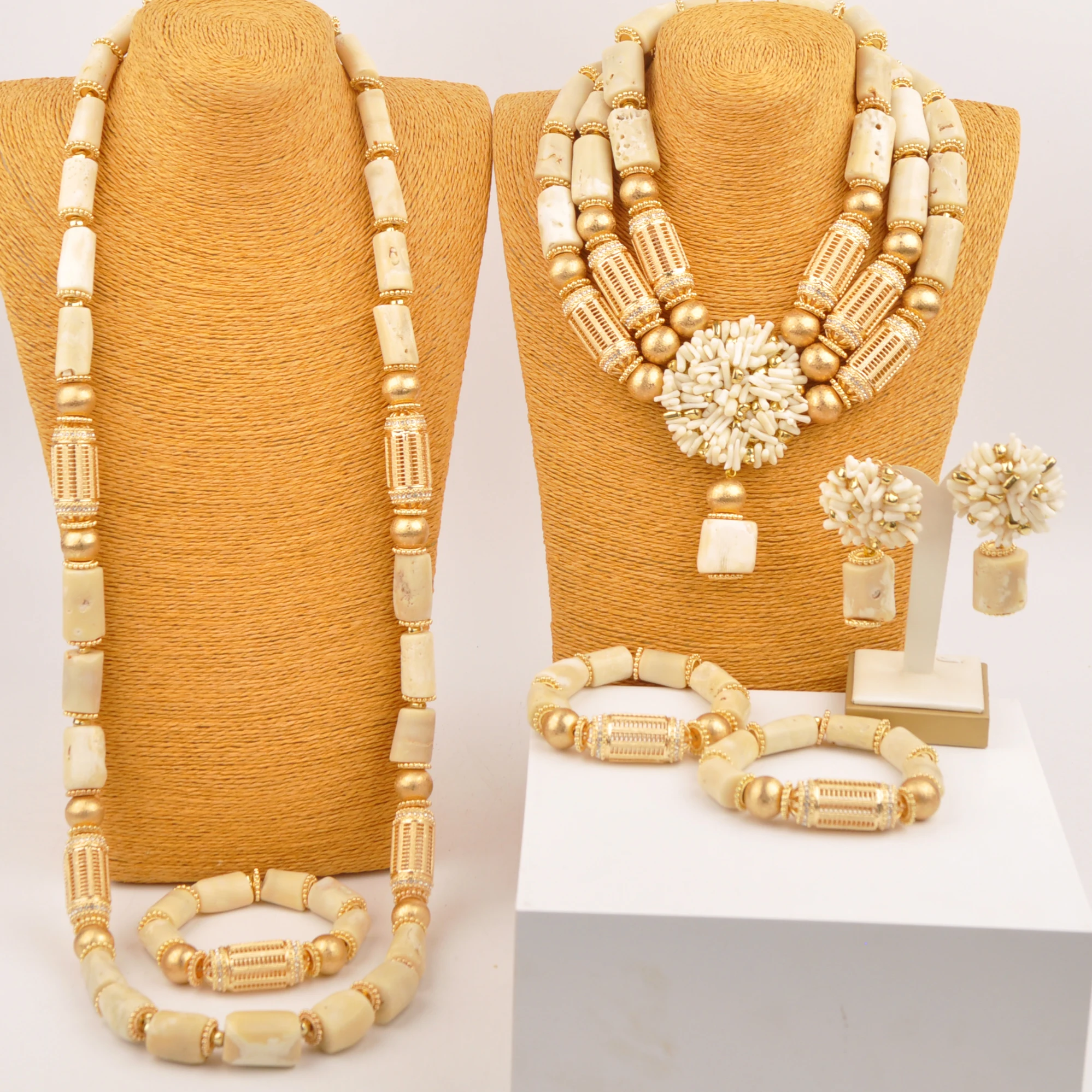 

Whtie Natural Coral Necklace African Beads Jewelry Set