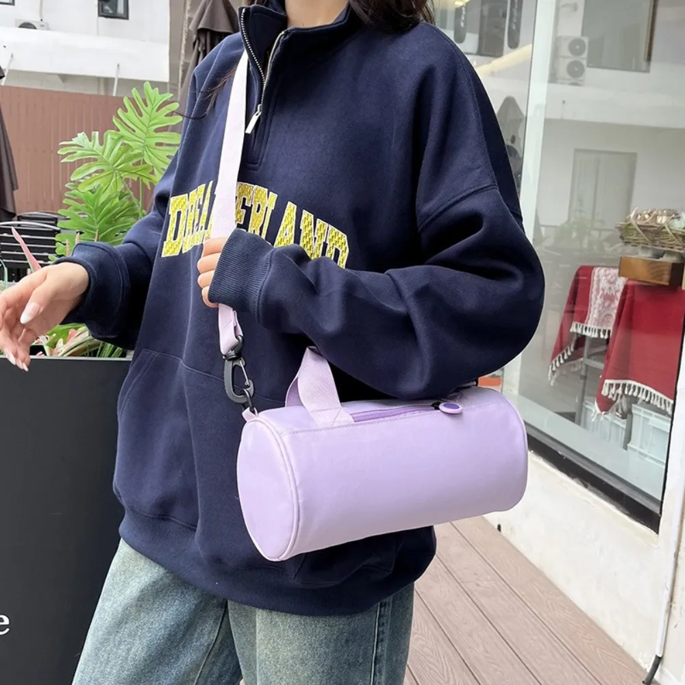 One Shoulder Cylinder Gym Bag Solid Color Nylon Women Crossbody Bag Waterproof Large Capacity Fitness Yoga Storage Bag Travel