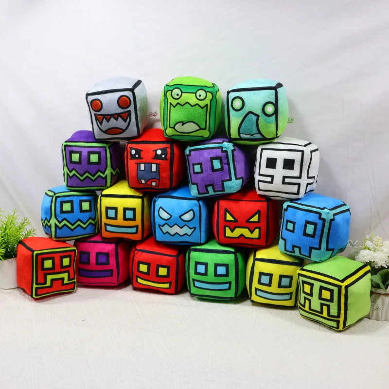 

12cm Geometry Dash Cube Plush Toys Small Pillow Stuffed Doll Cosplay Square Pendant Game Cute Home Decoration Kids Birthday Gift