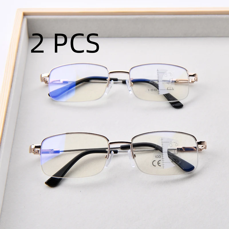 2PCS Anzug Platz Progressive Multifokus Lesebrille Anti Blau Licht Presbyopie Brille Flexible Leser Fern Und Nah Im Freien – Detail 6