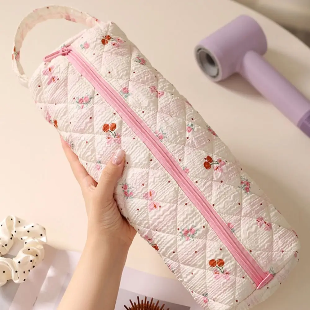 حقيبة تخزين مجفف الشعر الحلوة على شكل زهرة الفهد حقيبة تخزين بكرة الشعر مع مقبض من مادة ناعمة حقيبة مستحضرات التجميل للاستخدام أثناء السفر