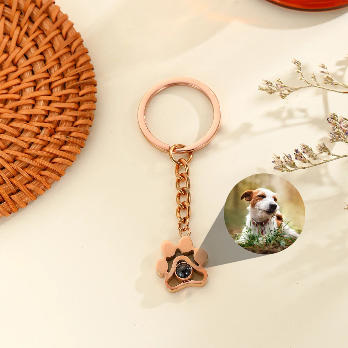 Custom Photo Projection Key Ring Dog Paw Pendant Personalized Keychain With Pet Picture Inside Stainless Steel Jewelry Gifts