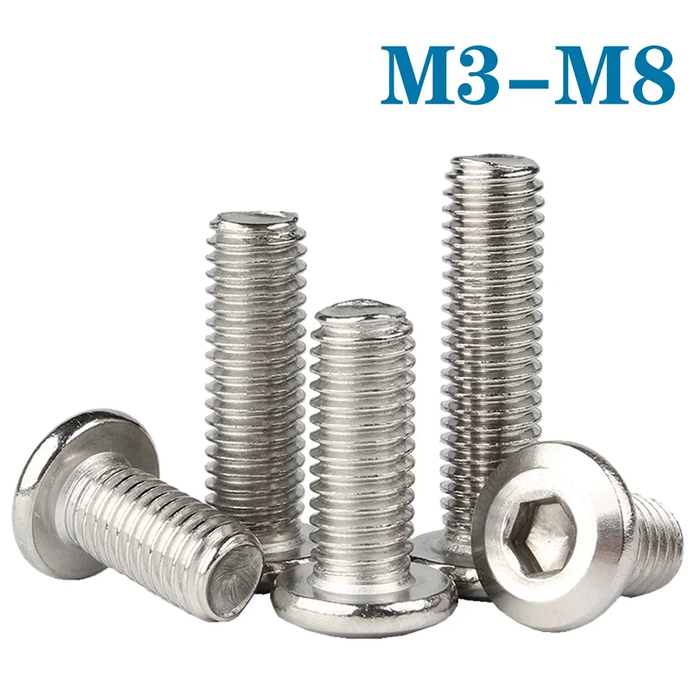 

1-50pcs M3 M4 M5 M6 M8 304 Stainless Steel Large Flat Inner Hex Hexagon Socket Allen Head Furniture Screw Connect Joint Bolt