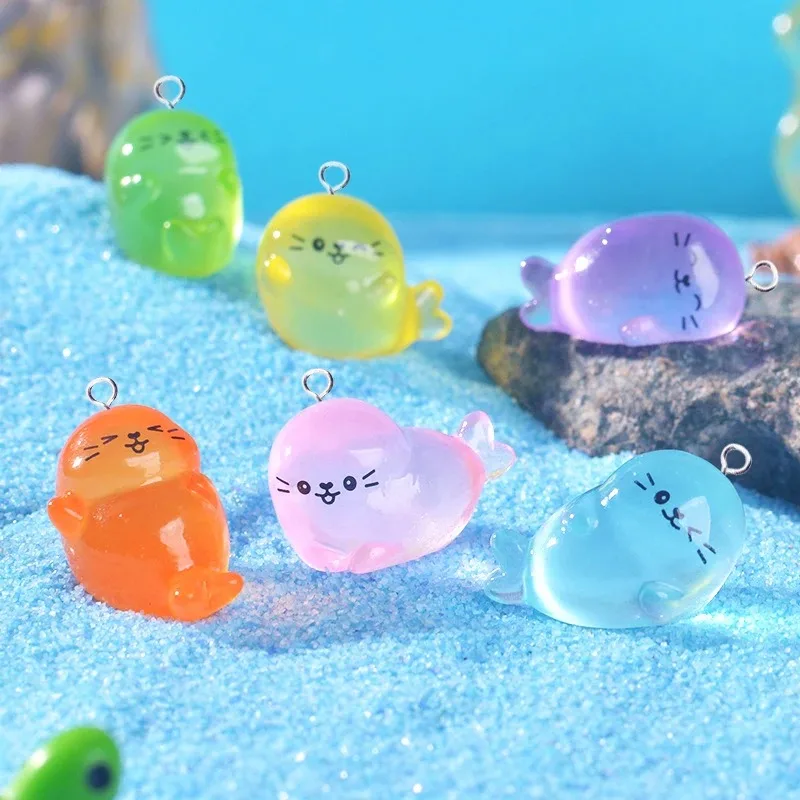 10pcs Cartoon Marine Animal Charms for Jewelry Making Findings Kawaii Resin Luminous Seal Charm Pendants Diy Earrings Keychain
