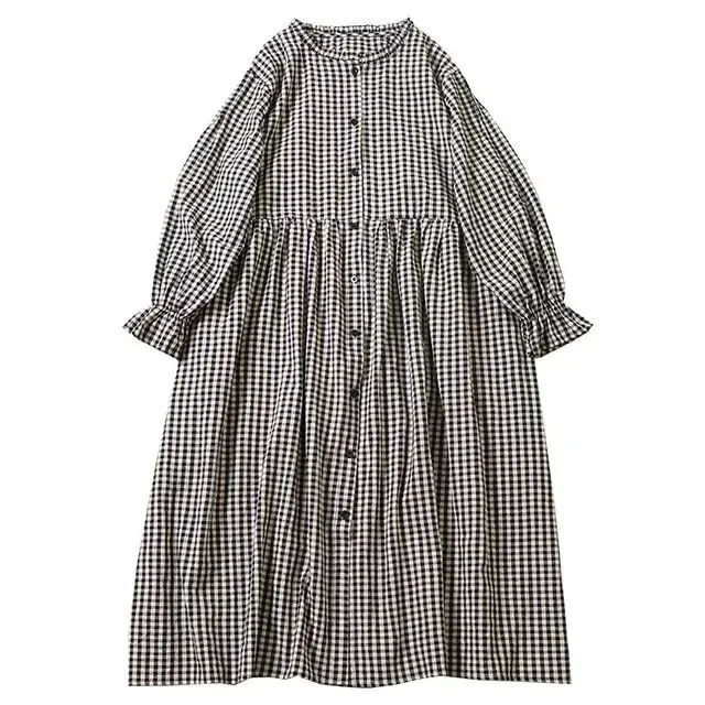 Autumnal Plaid Long Sve Dr Buttoned Sweet Japanese Sle Earlet Collar Open Cardigan Long Dr Forest System Women's F...