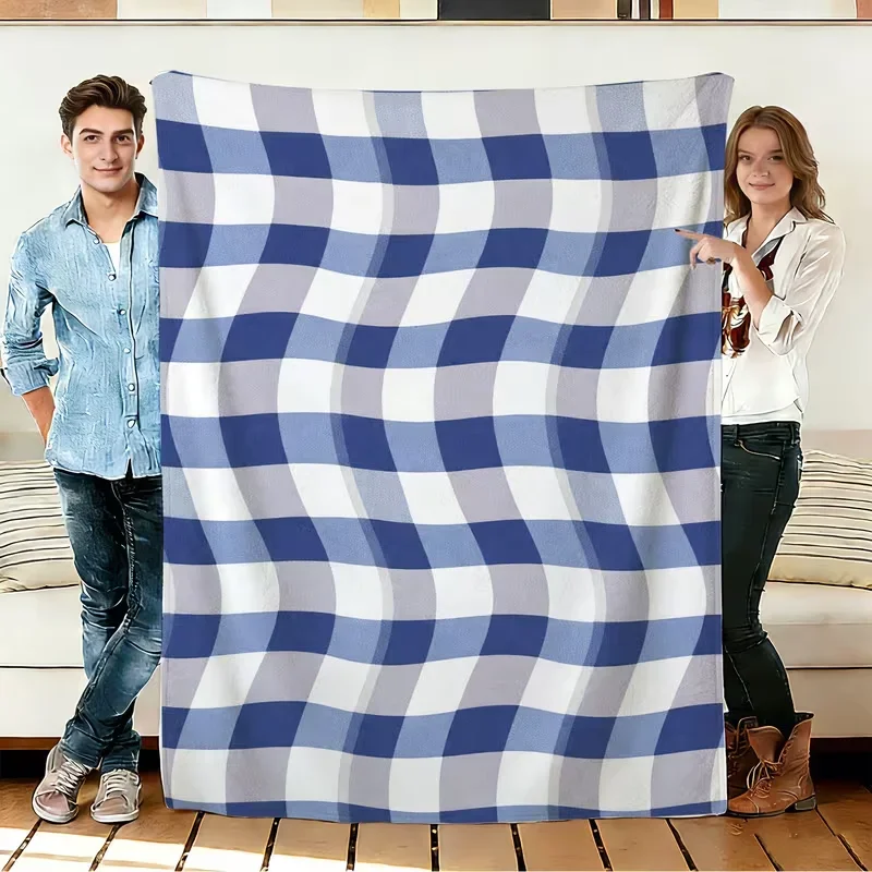Blue White Gingham Plaid Blanket Classic Checkered Pattern Soft Cozy Blanket For Couch Bed Living Room Bedroom Casual Decor