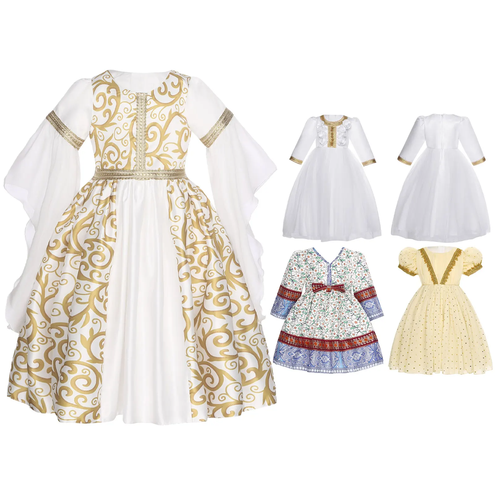 Baby Girls Princess Pomp Dress Elegant National Costume Full Length Embroidery Gown Party Banquet Pageant Evening Party Dress