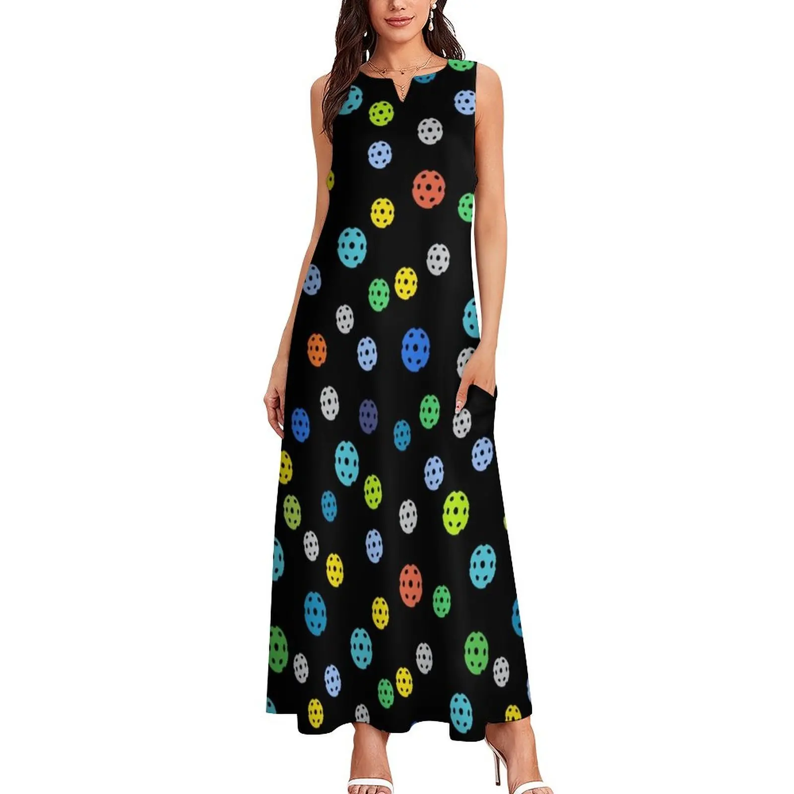 Colorful Pickle-ball Pattern Long Dress dress summer long sleeve dresses dress korean style