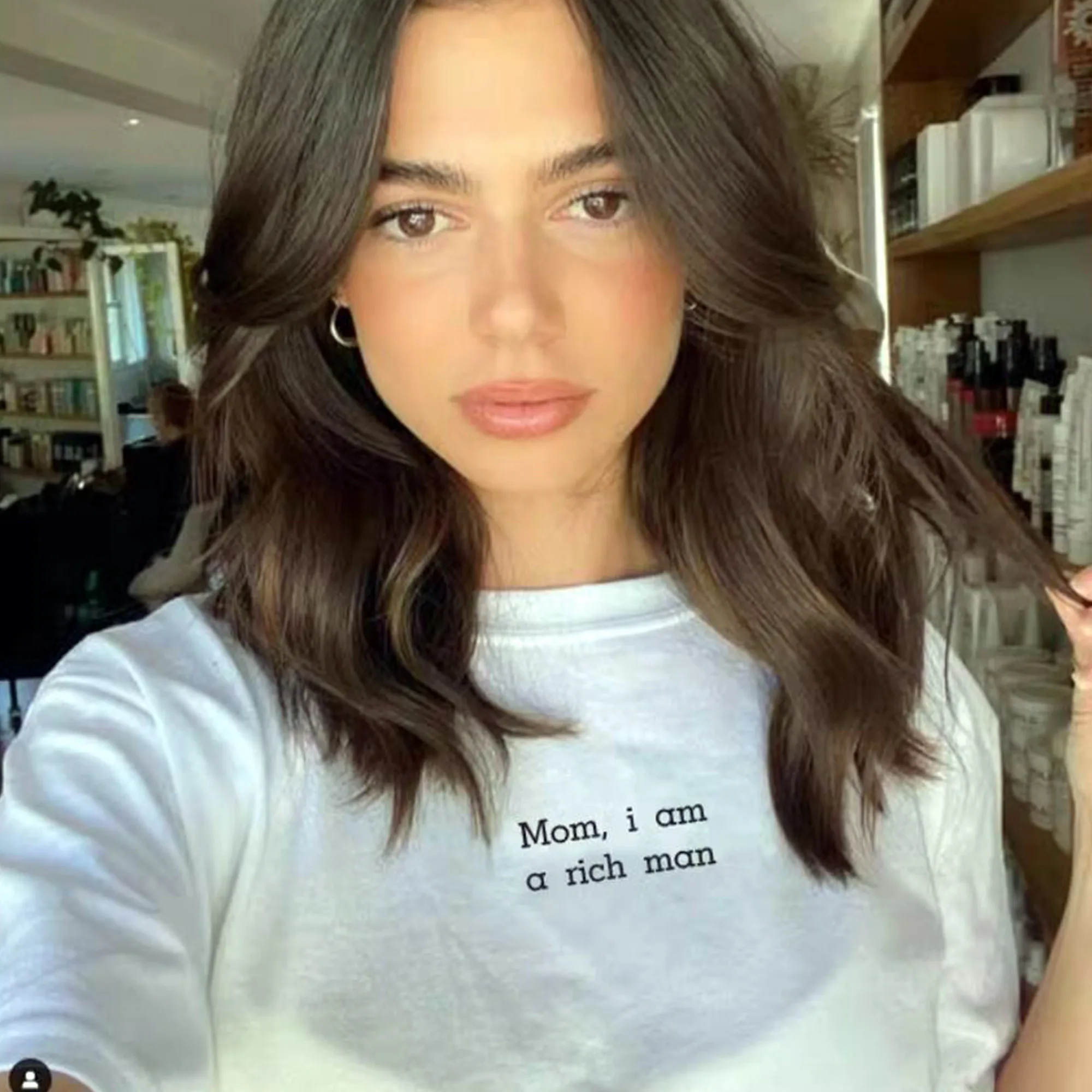 Mom i am a Rich Man Letters Printing Funny White T Shirts Summer Short Sleeve Loose Cotton Casual Tops Tees Women 2024