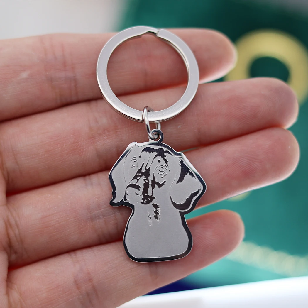 QIMING Dachshund Dog Stainless Steel Keychain For Women Jewelry Animal Charm Choker Keychain