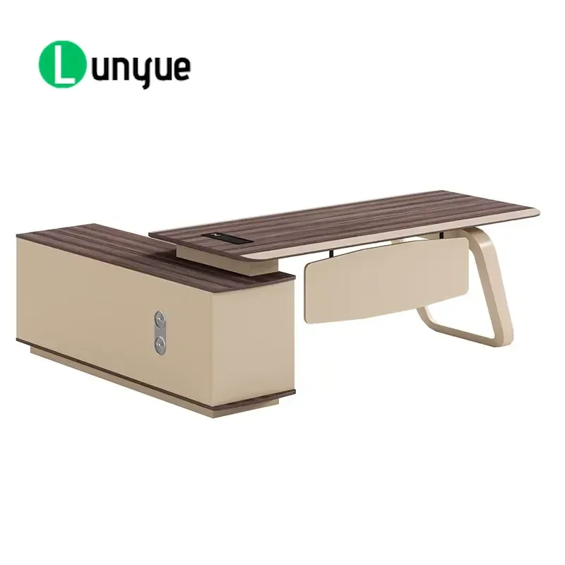 Modern L Shaped Executive Desk Set with Side Table Convertible Office Workstation for CEO Manager Home Office Space Saving
